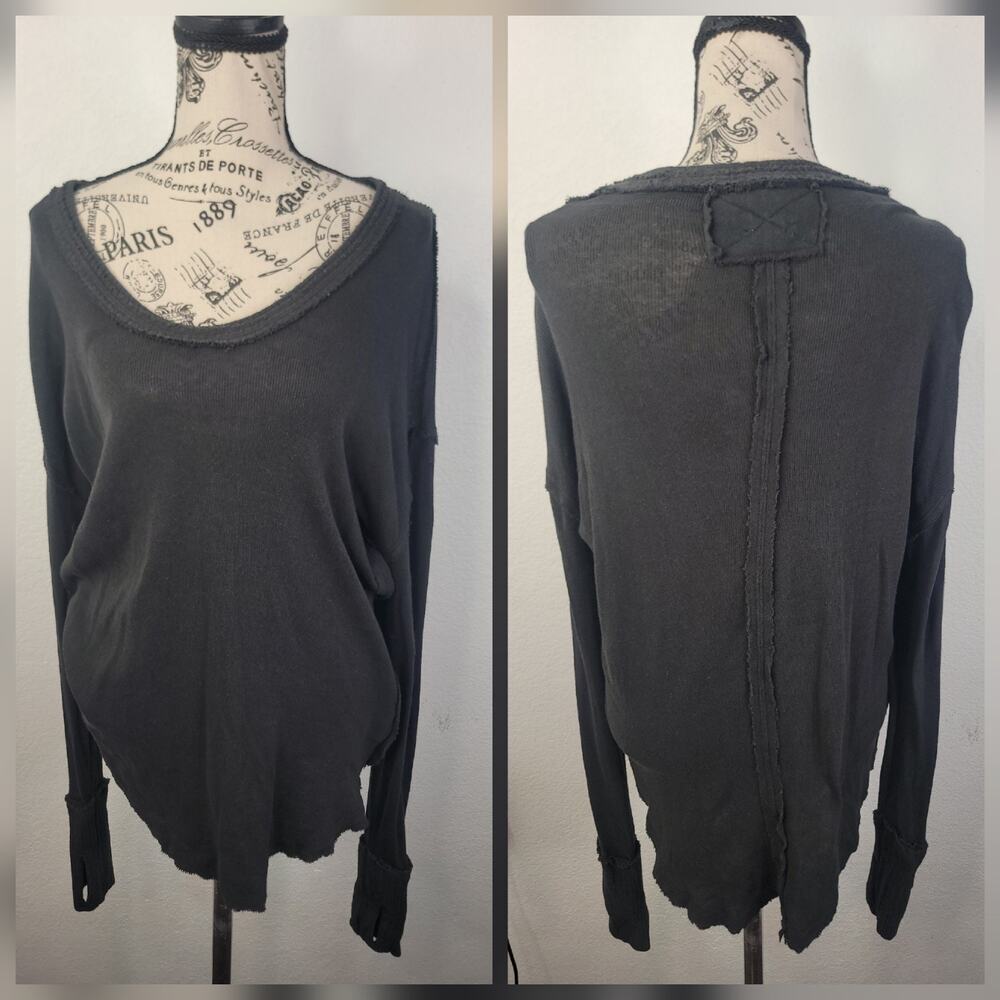 Free People Top Sz S Colby Long Sleeve Thumbholes Slouchy Tunic Relaxed Gray
